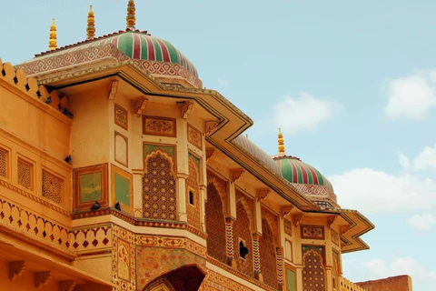 Rajasthani palace architecture with warm golden tones
